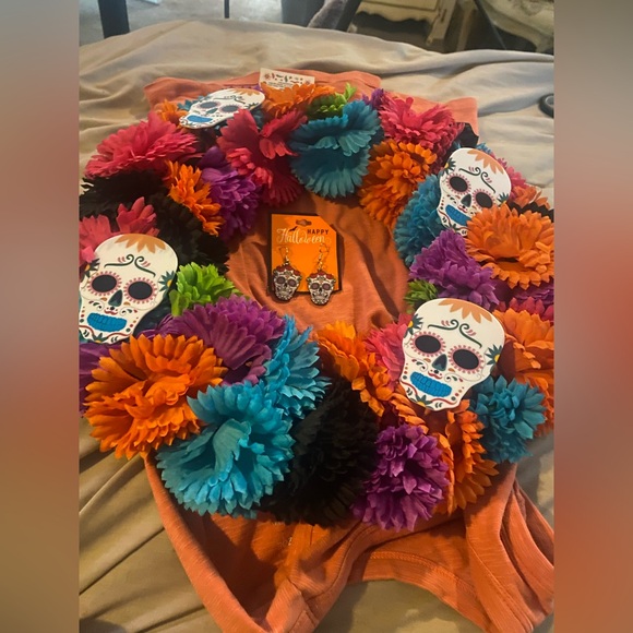 Day of the Dead wreath and earrings - Picture 1 of 4